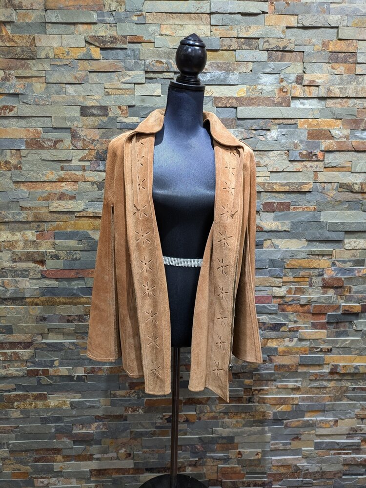 Brown Suede Capelet w/ Floral laser Cuts, Size M