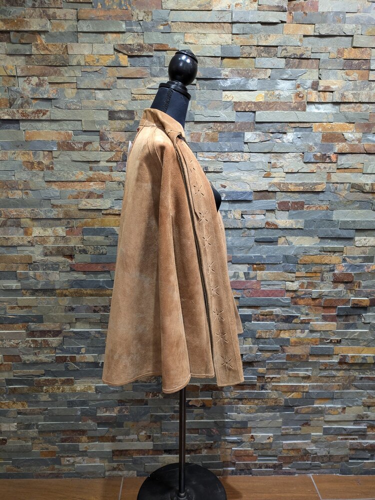 Brown Suede Capelet w/ Floral laser Cuts, Size M