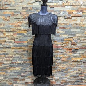 Black Fringe Layered Dress, Size 13