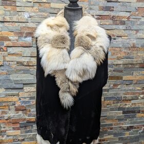Furs of Distinction Black Sheared Mink Vest With Golden Isle Fox Collar + Hem