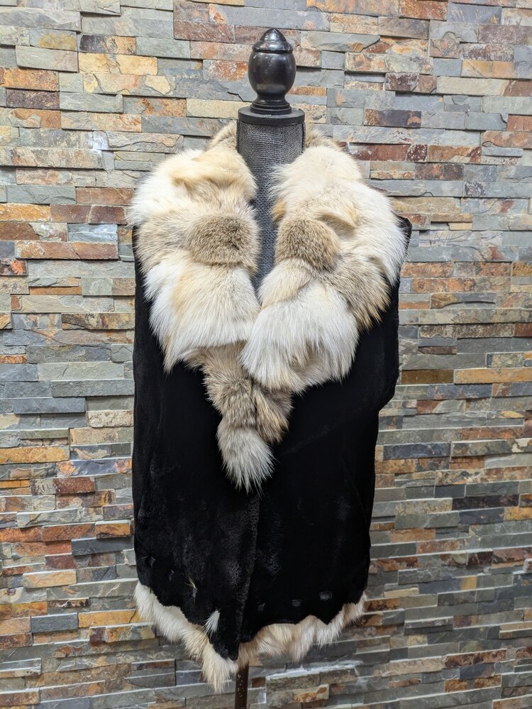 Furs of Distinction Black Sheared Mink Vest With Golden Isle Fox Collar + Hem