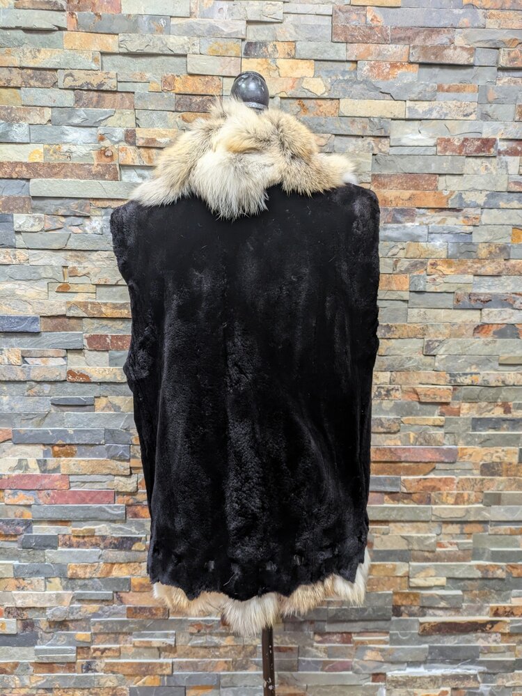 Furs of Distinction Black Sheared Mink Vest With Golden Isle Fox Collar + Hem