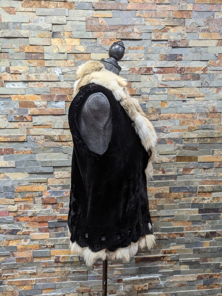 Furs of Distinction Black Sheared Mink Vest With Golden Isle Fox Collar + Hem