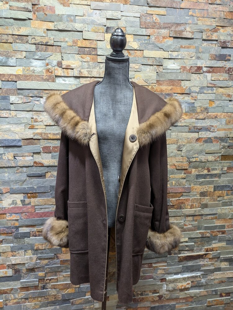 Brown Cashmere Stroller with Sable Trim - Reversible