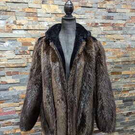 Made in Canada Natural Brown Beaver Bomber Jacket w/Detachable Hood