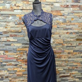 Alex Evenings Sparkly Lace Top Navy Blue Short Dress Size 8