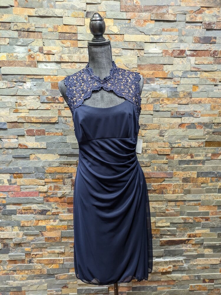 Alex Evenings Sparkly Lace Top Navy Blue Short Dress Size 8
