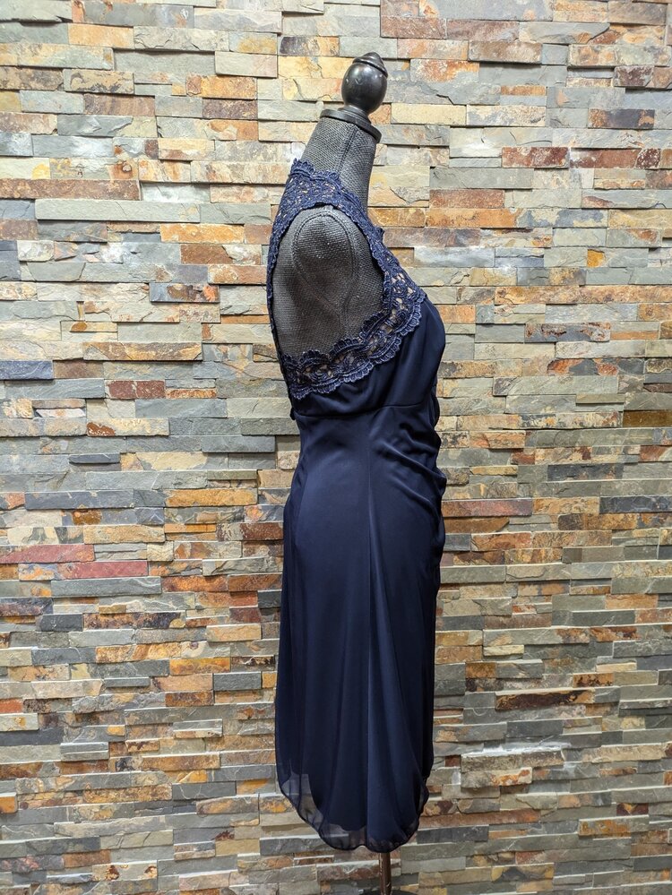 Alex Evenings Sparkly Lace Top Navy Blue Short Dress Size 8