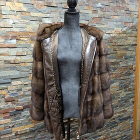 Ranch Mink Bomber Jacket w/Horizontal Striping, Size L