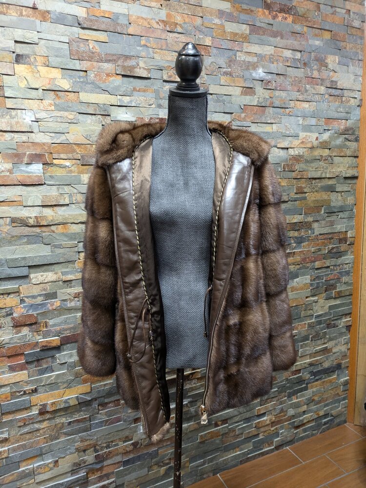 Ranch Mink Bomber Jacket w/Horizontal Striping, Size L