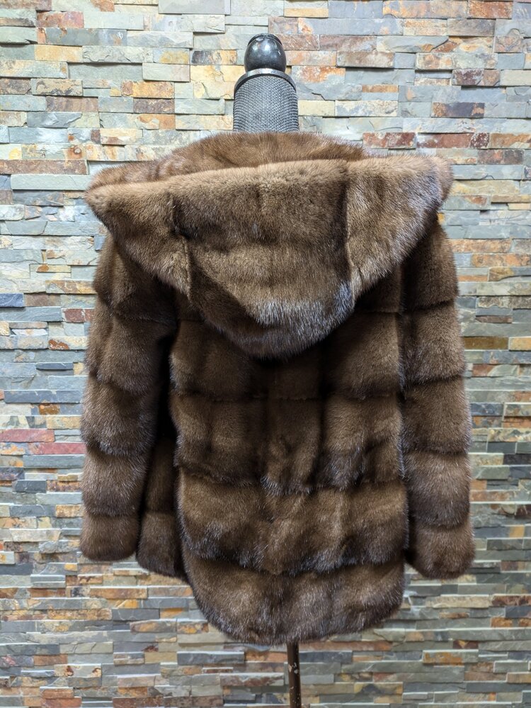 Ranch Mink Bomber Jacket w/Horizontal Striping, Size L