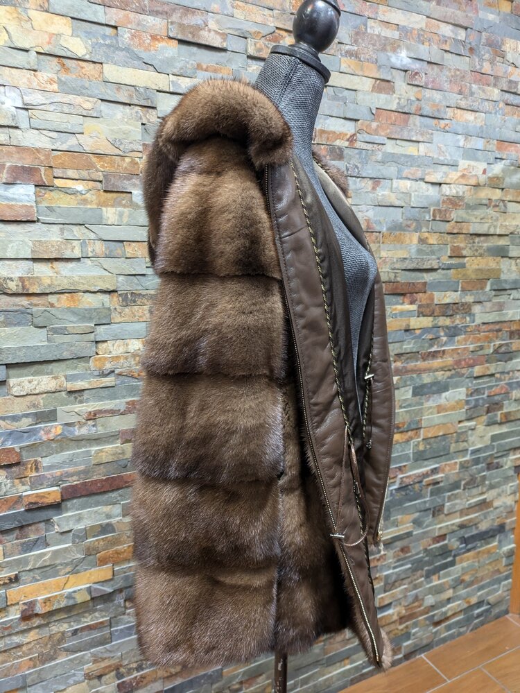 Ranch Mink Bomber Jacket w/Horizontal Striping, Size L