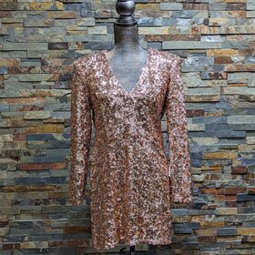Dress The Population Gold Shimmer Deep V-Neck Cocktail Dress, Size XL