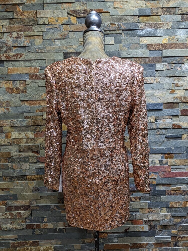Dress The Population Gold Shimmer Deep V-Neck Cocktail Dress, Size XL