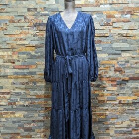 Taylor Navy Blue Long Sleeve Chiffon Dress, Size 18w