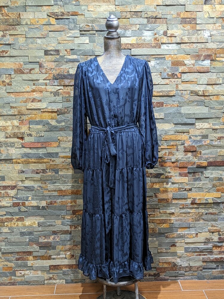 Taylor Navy Blue Long Sleeve Chiffon Dress, Size 18w