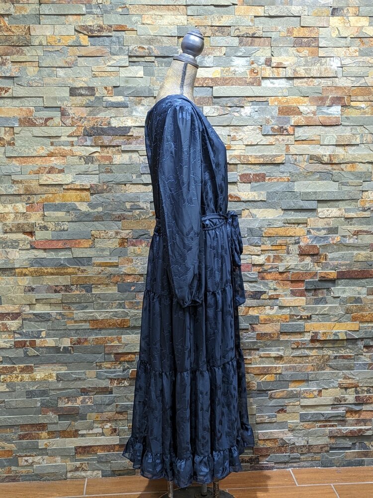 Taylor Navy Blue Long Sleeve Chiffon Dress, Size 18w