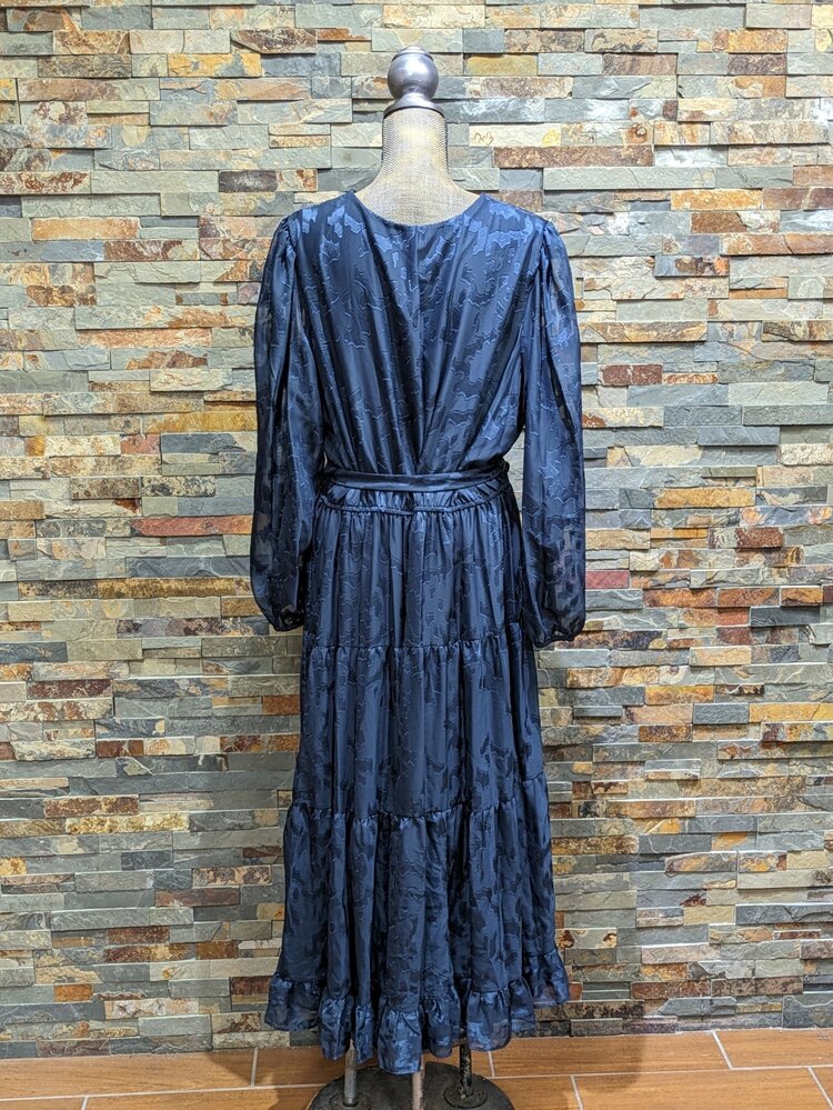 Taylor Navy Blue Long Sleeve Chiffon Dress, Size 18w