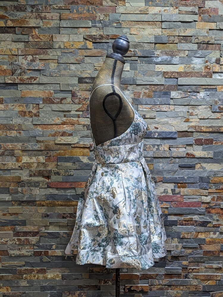 B Darlin Sage and Gold Floral Fit & Flare Dress