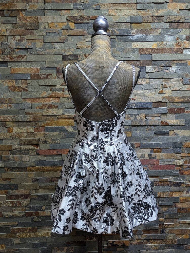 B Darlin Silver & Black Metallic Fit & Flare Dress