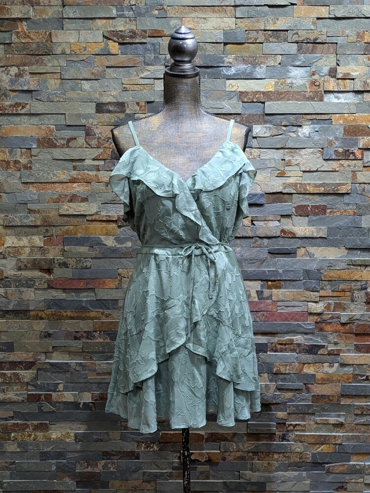 BCX Sage Green Jacquard Floral Dress