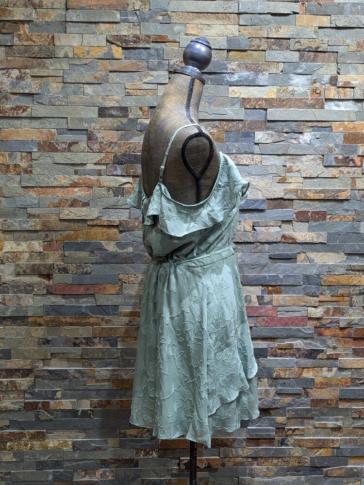 BCX Sage Green Jacquard Floral Dress