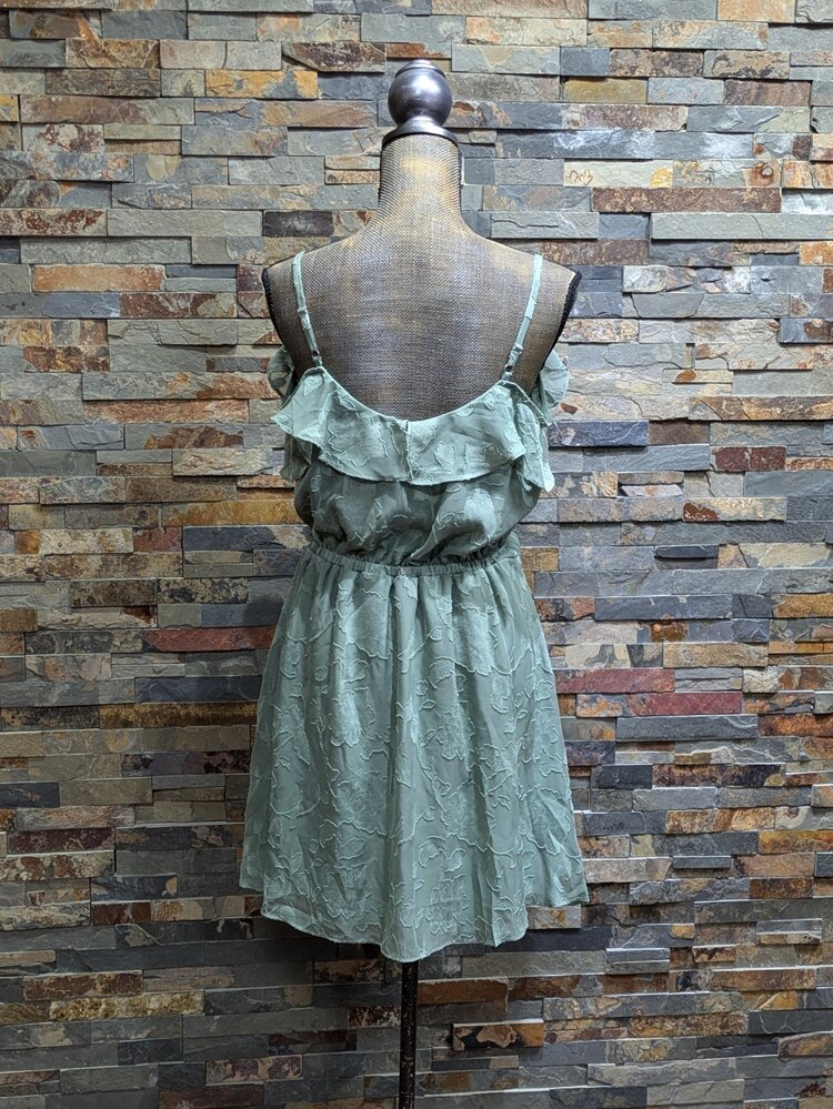BCX Sage Green Jacquard Floral Dress