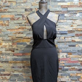 Speechless Black Gathered Cross-Halter Dress, Size XL