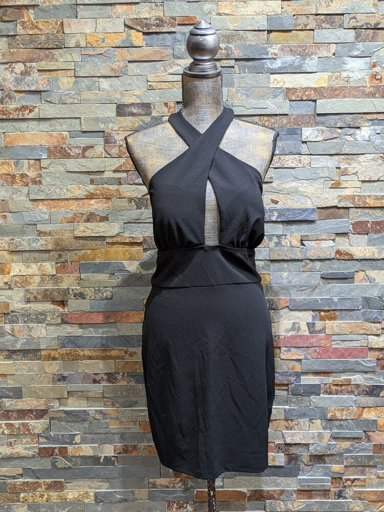 Speechless Black Gathered Cross-Halter Dress, Size XL