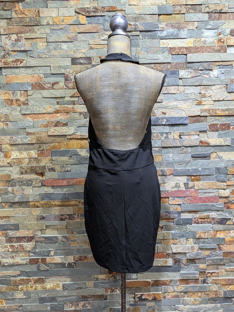 Speechless Black Gathered Cross-Halter Dress, Size XL
