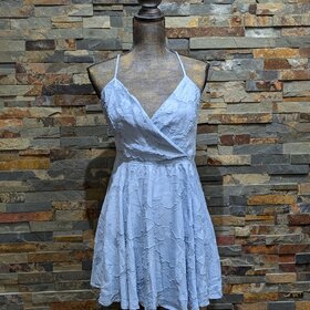Trixxi Baby Blue Jacquard Dress with Cross-Strap Back