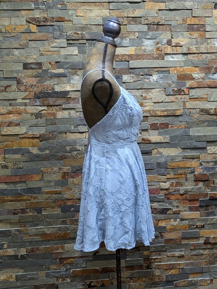 Trixxi Baby Blue Jacquard Dress with Cross-Strap Back