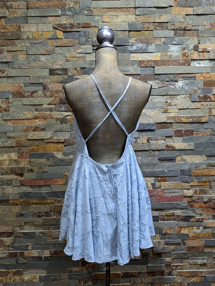 Trixxi Baby Blue Jacquard Dress with Cross-Strap Back