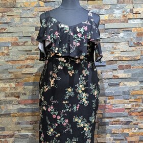 Rachel Roy Black Floral Dress with Cold Shoulder