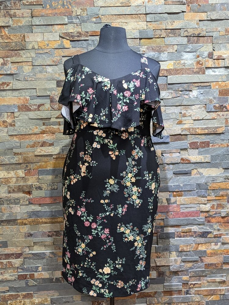 Rachel Roy Black Floral Dress with Cold Shoulder