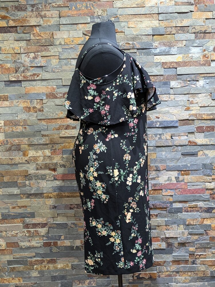 Rachel Roy Black Floral Dress with Cold Shoulder