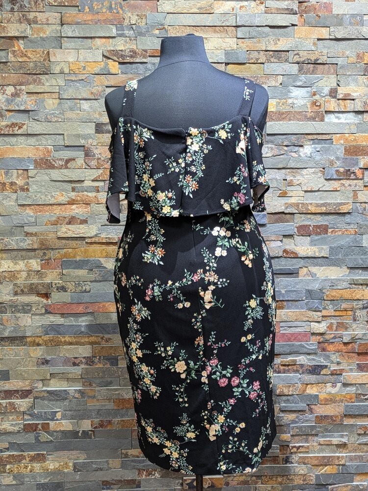 Rachel Roy Black Floral Dress with Cold Shoulder