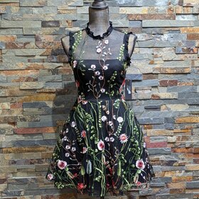 City Studio Black Floral Mini Fit & Flare, Size 0