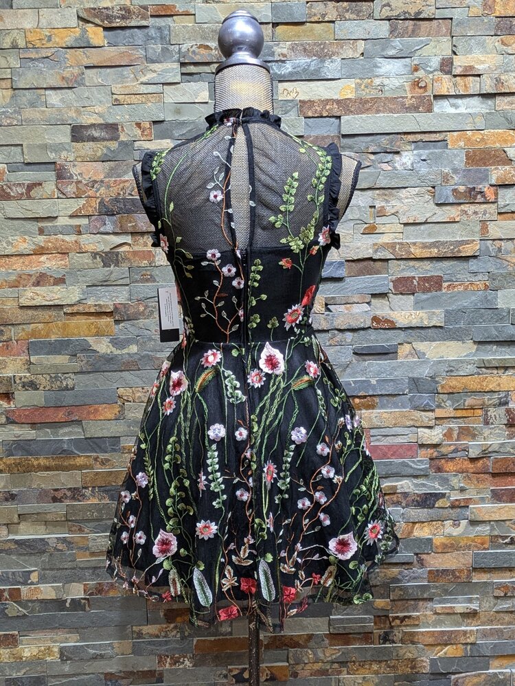 City Studio Black Floral Mini Fit & Flare, Size 0