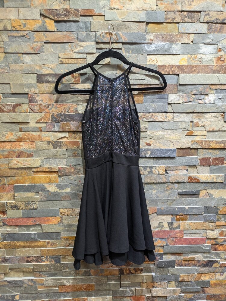 Emerald Sundae Black Multi-Color Glitter Fit & Flare Dress, Size XS