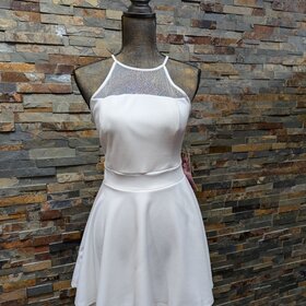 Emerald Sundae Ivory Multi-Color Glitter Fit & Flare Dress, Size L