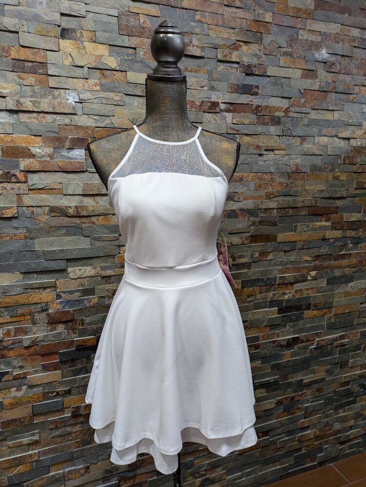 Emerald Sundae Ivory Multi-Color Glitter Fit & Flare Dress, Size L