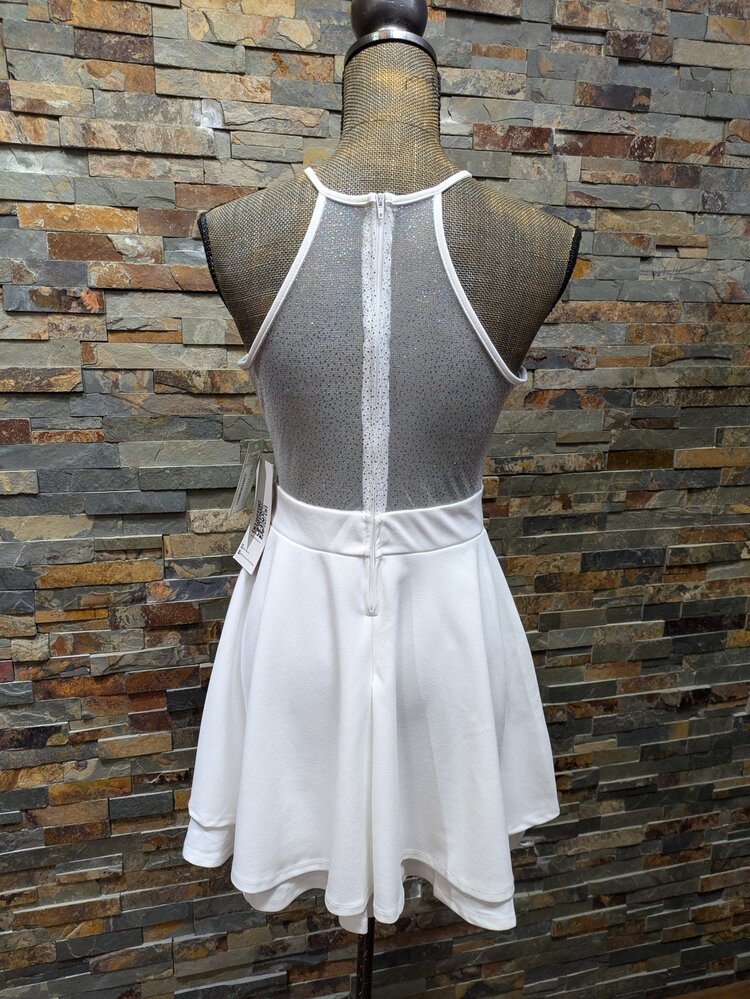 Emerald Sundae Ivory Multi-Color Glitter Fit & Flare Dress, Size L