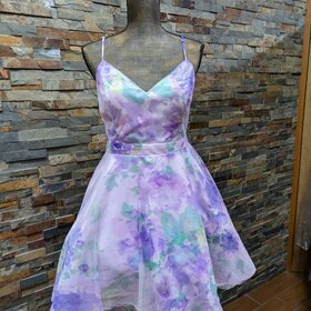 City Studio Purple Floral Lace Back Cocktail Dress, Size 15/16