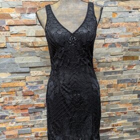 Sue Wong Black Beaded Cocktail Dress, Size 10
