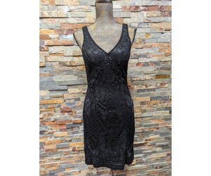 Sue Wong Black Beaded Cocktail Dress, Size 10 - Elements Unleashed