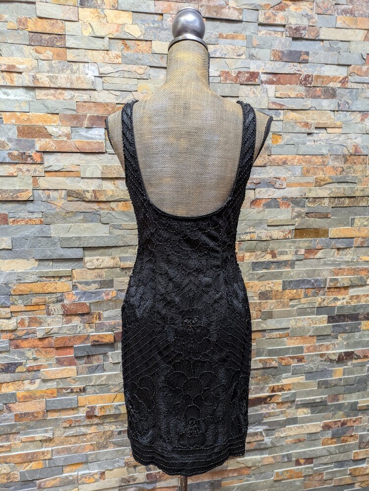 Sue Wong Black Beaded Cocktail Dress, Size 10
