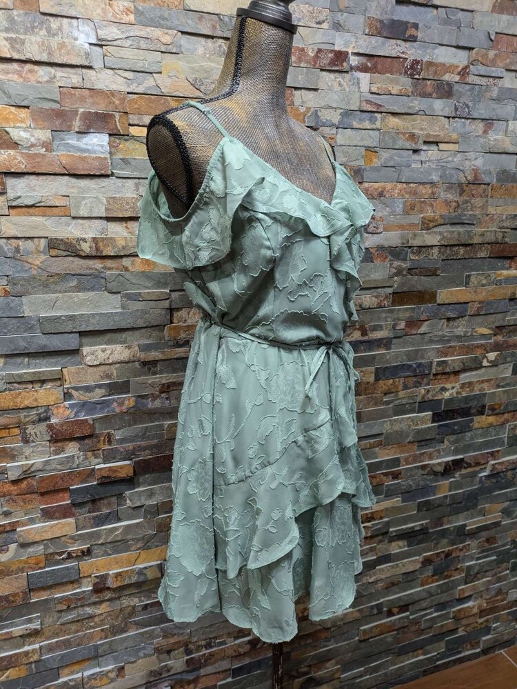 BCX Sage Green Jacquard Floral Dress