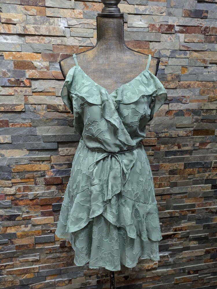 BCX Sage Green Jacquard Floral Dress