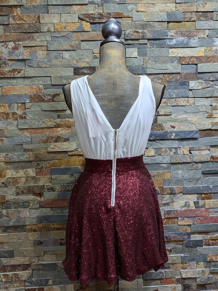 Ivory & Burgundy Sequin Dress, Size S